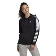 Adidas Essentials Single Jersey 3-Stripes Full-Zip Hoodie Adults Female Hoodies Black