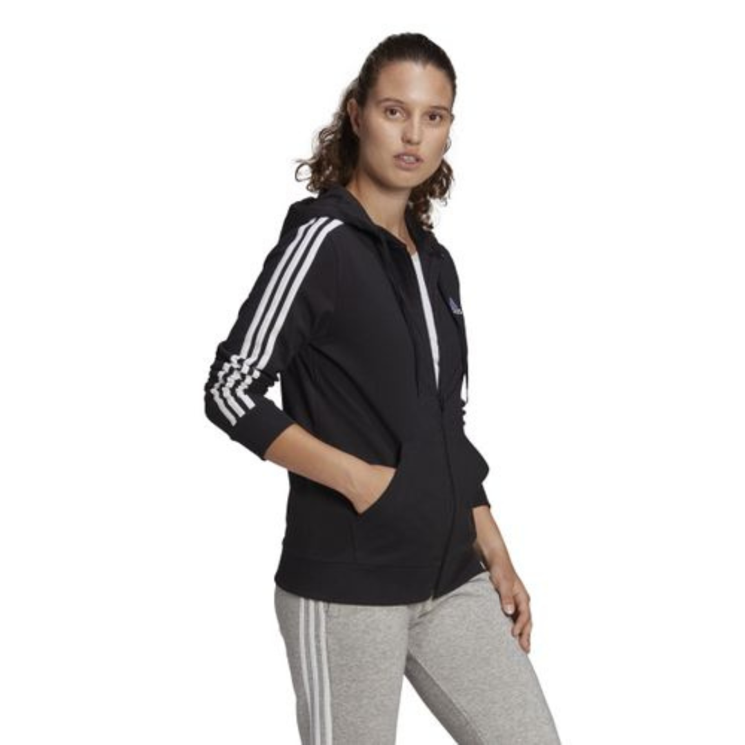Adidas Essentials Single Jersey 3-Stripes Full-Zip Hoodie Adults Female Hoodies Black