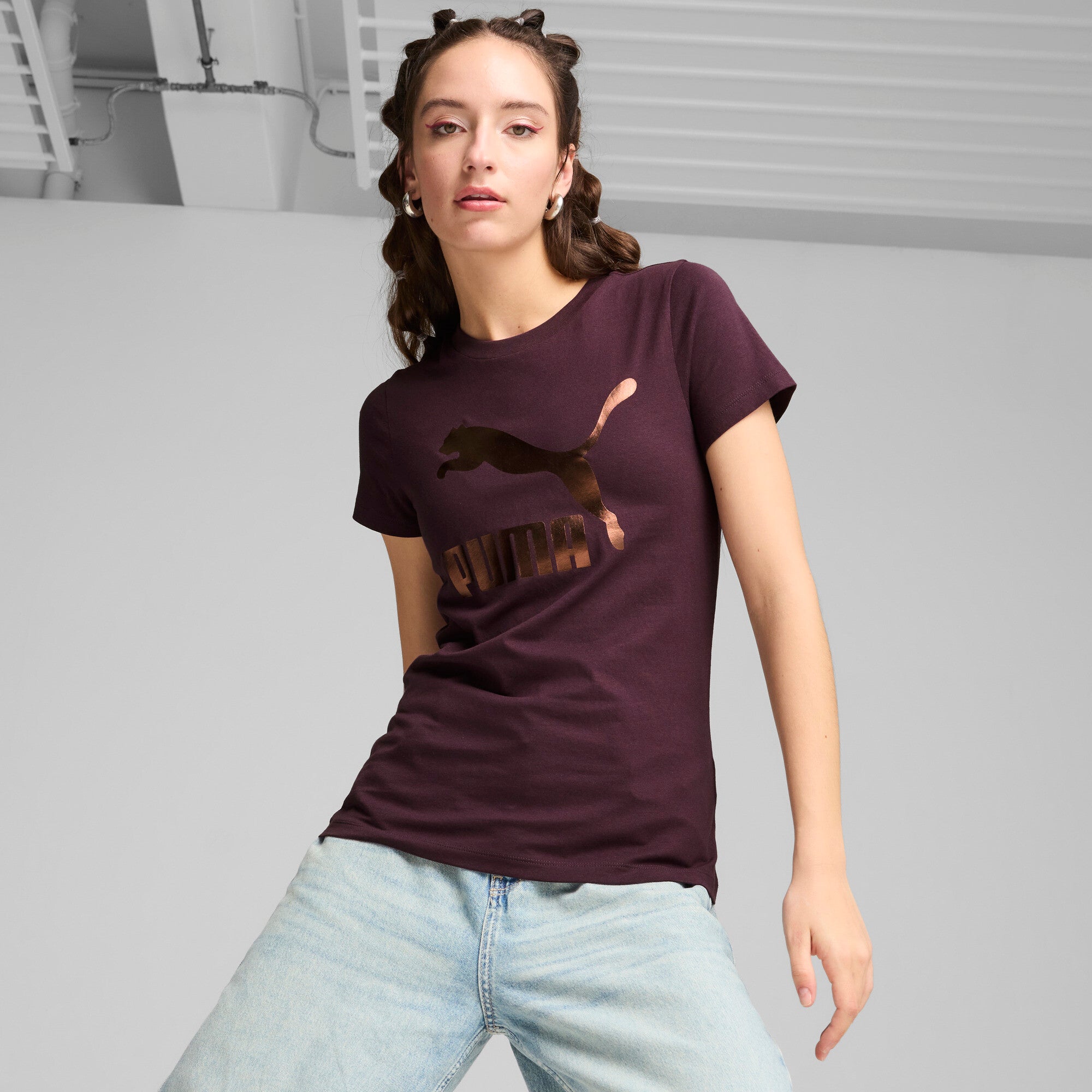 Classics Shiny Logo Tee (S) Adults Female Tshirts Burgundy