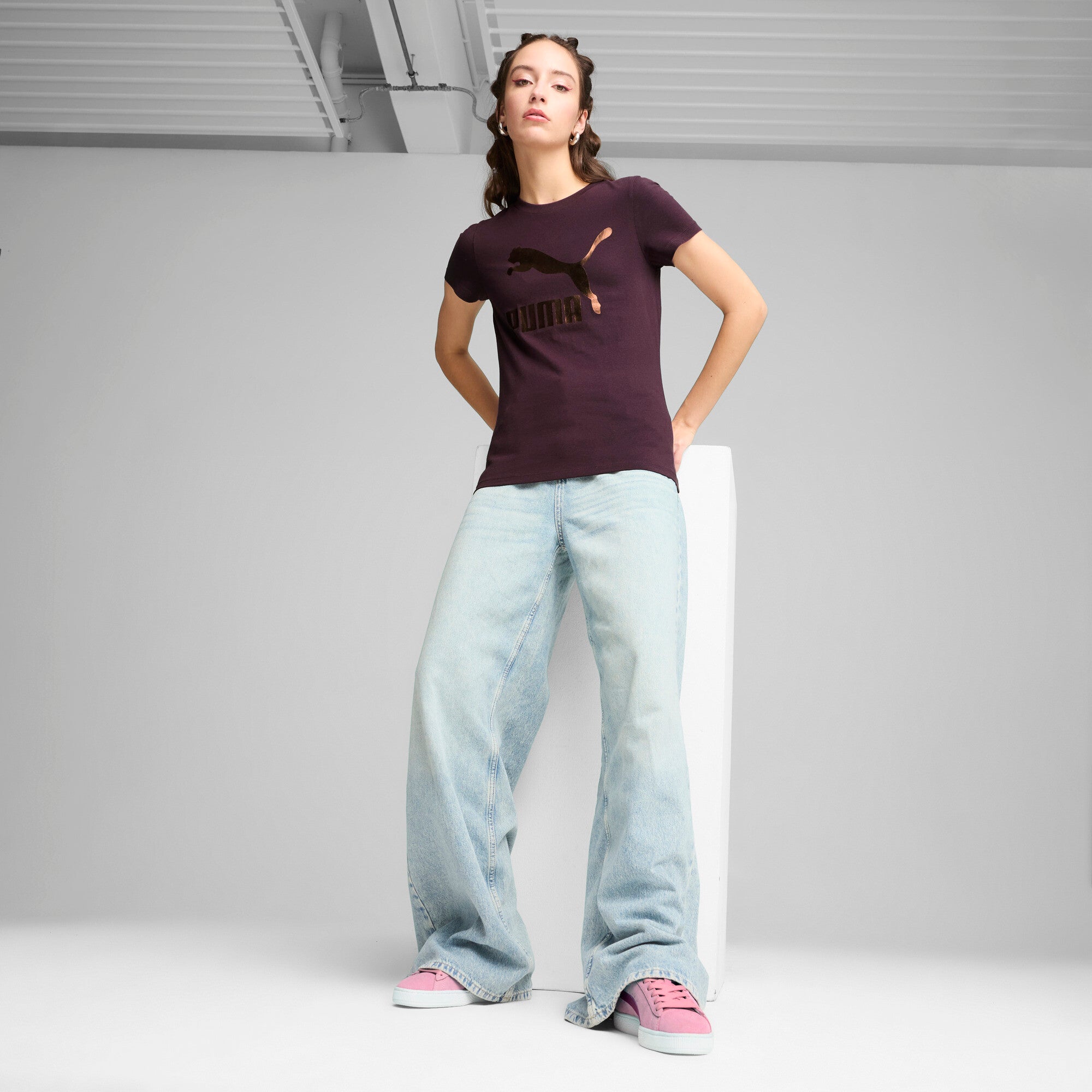 Classics Shiny Logo Tee (S) Adults Female Tshirts Burgundy